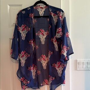 Peach Love California Blue Floral Kimono Top